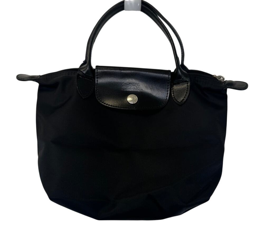 Longchamp Le Pliage XS Mini Top Handle Bag Black Nylon Leather Trim